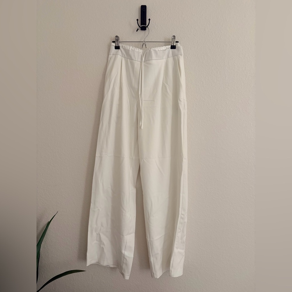 Zara White Wide-Leg Drawstring trousers
